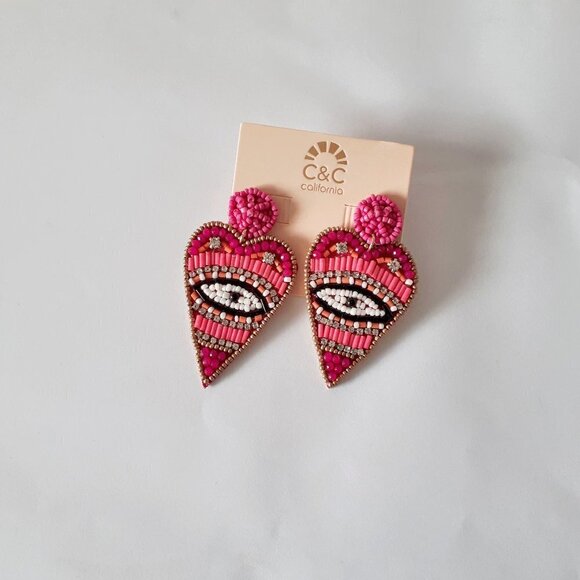 NWOT C&C California beaded evil eye drop earrings - Picture 3 of 6